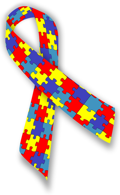 Fita de conscientização do autismo, em formato de quebra-cabeça colorido